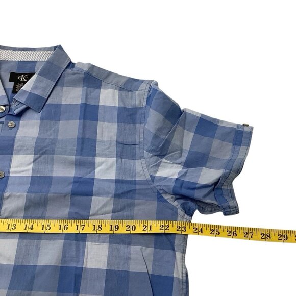 Calvin Klein Blue Plaid Short Sleeve Button Up Shirt Size Large - Picture 3 of 7